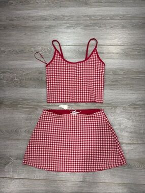 New Good American Red Gingham A-Line Mini Skirt plus tank top set M